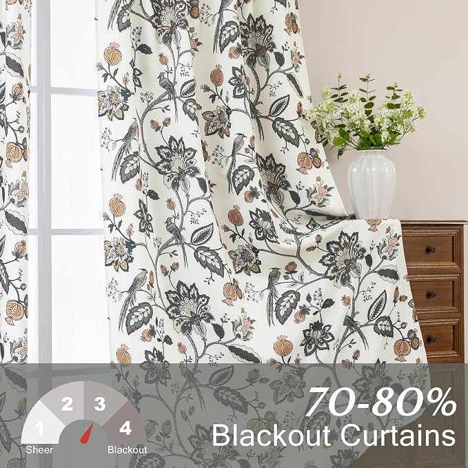 Floral Farmhouse Curtains 96 Inches Long 2 Panel Set for Bay Window,Semi Blackout Green and Brown Primitive Farm House Style Antique Curtains for Living Room Bedroom