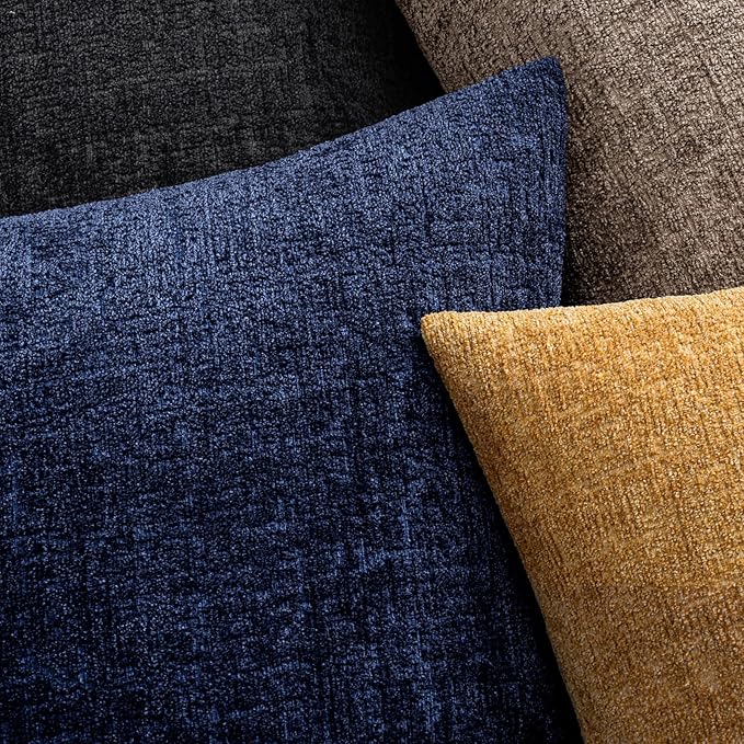 MIULEE Decorative Throw Pillow Covers 20x20 Pack of 2 Navy Blue Couch Pillow Covers Soft Cozy Textured Chenille Pillowcases for Home Decor Sofa Living Room Cushion Bedroom