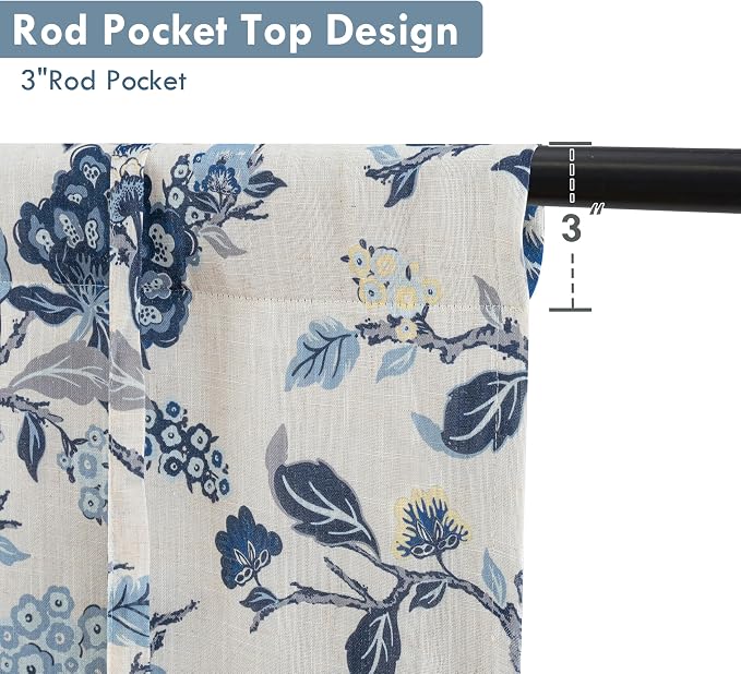 DriftAway Ada Floral Botanical Print Flower Leaf Lined Thermal Insulated Room Darkening Blackout Tie Up Window Curtains 2 Layers Each 45 Inch by 63 Inch Navy