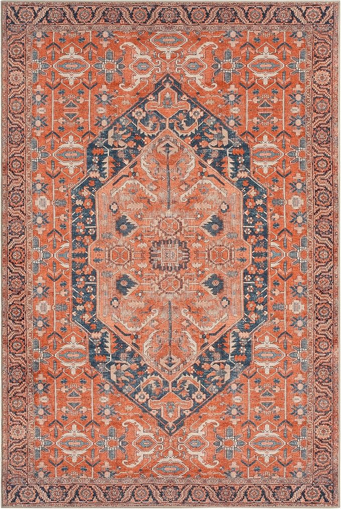 Keen Home Design 6x9 Rug - Machine Washable Area Rug with Non-Slip Backing, Ideal for Living Room, Dining Room, Bedroom - Vintage, Easy Clean, Durable, Low Pile Rug - (6' x 9')