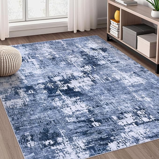 DMOYEST Area Rug Living Room Rugs - 5x7 Washable Large Soft Indoor Neutral Modern Abstract Low Pile Rug Carpet for Bedroom Dining Room Farmhouse Home Office - Navy Blue