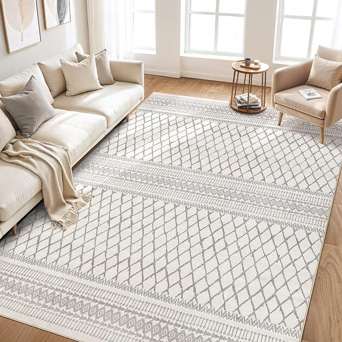 cotiled 5x7 Area Rugs Living Room Rug: Washable Boho Rugs with Non Slip Backing Large Soft Indoor Stain Resistant Carpet for Bedroom Farmhouse Dining Room Lightweight Home Decor Beige/Gray