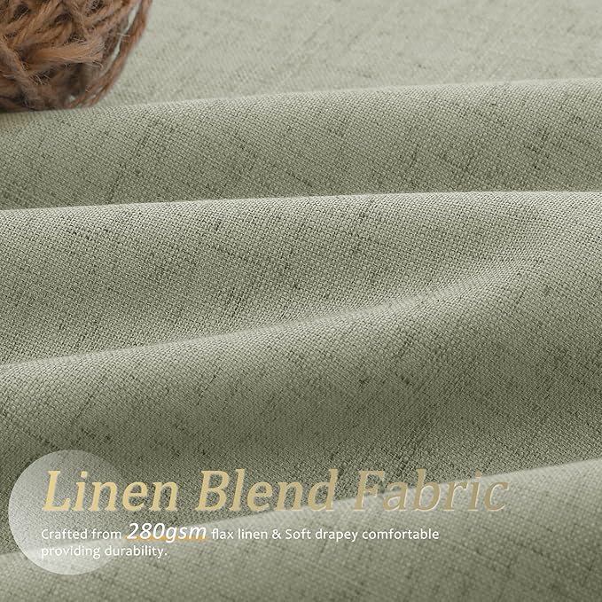 Jowels Sage Green Linen Blackout Curtains 63 Length 2 Panels Set for Living Room Bedroom, 100% Black Out Thermal Insulated Linen Drapes, Room Darkening Grommet Curtains 63 Inches Long