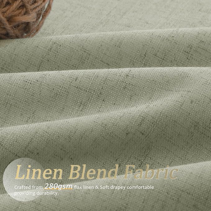 Jowels Sage Green Linen Blackout Curtains 120 Length 2 Panels Set for Living Room Bedroom, 100% Black Out Thermal Insulated Linen Drapes, Room Darkening Grommet Curtains 120 Inches Long