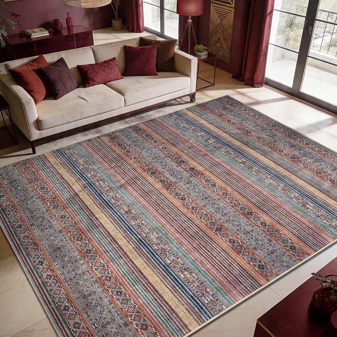 Keen Home Design 6x9 Rug - Machine Washable Area Rug with Non-Slip Backing, Ideal for Living Room, Dining Room, Bedroom - Vintage, Easy Clean, Durable, Low Pile Rug - (6' x 9')