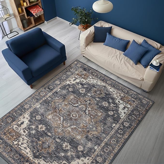 Keen Home Design 48"x72" Rug - Machine Washable Area Rug with Non-Slip Backing, Ideal for Living Room, Dining Room, Bedroom - Vintage, Easy Clean, Durable, Low Pile Rug - (4' x 6')