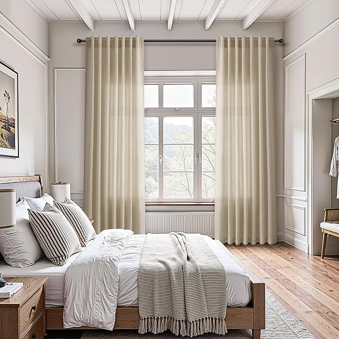 Aersas Taupe Burlywood Linen Curtains 108 Inches Length for Living Room Flax Texture Wave Fabric Semi Sheer with Rod Pocket Back Tab for Bedroom Balcony Light Filtering Neutral Home Decor 52x108