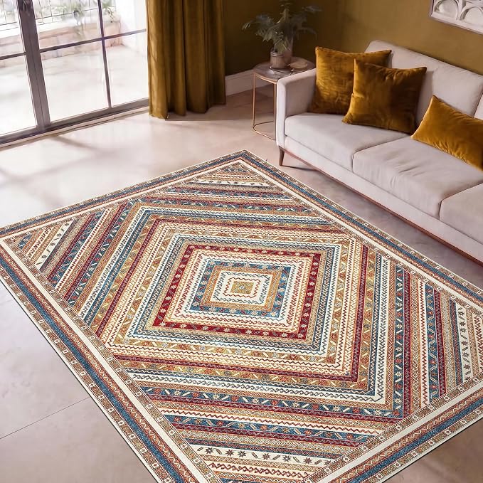 Keen Home Design 48"x72" Rug - Machine Washable Area Rug with Non-Slip Backing, Ideal for Living Room, Dining Room, Bedroom - Vintage, Easy Clean, Durable, Low Pile Rug - (4' x 6')