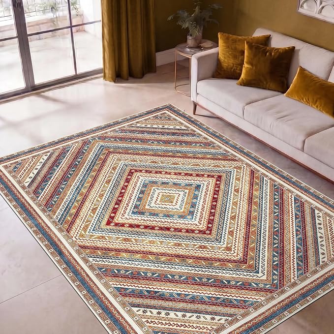 Keen Home Design 5x7 Rug - Machine Washable Area Rug with Non-Slip Backing, Ideal for Living Room, Dining Room, Bedroom - Vintage, Easy Clean, Durable, Low Pile Rug - (5' x 7')