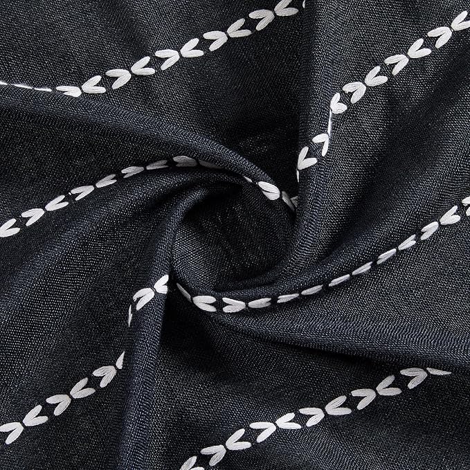 RoomTalks Black Boho Kitchen Curtains 36 Inch Length French Striped Modern Farmhouse Vintage Chic Gothic Moody Short Cafe Curtains for Small Window Kitchen Bathroom