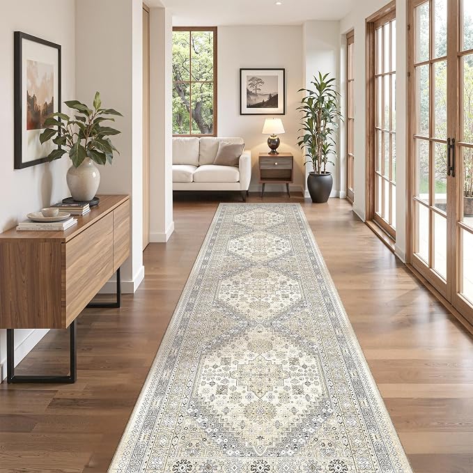 zesthome Rug Runners for Hallways Non Slip - 2x8 Runner Rug for Bedroom, Washable Runner with Rubber Backing, Soft Low-Pile Carpet for Kitchen, Laundry, Bathroom (Beige,2'x8')