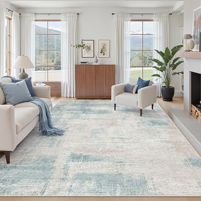 zesthome Washable Area Rug 6x9, Large Abstract Rugs for Living Room, Non-Slip Stain Resistant Rugs, 6x9 Area Rugs for Bedroom, Dining Room, Ultra-Thin Indoor Area Rugs (Blue, 6'x9')