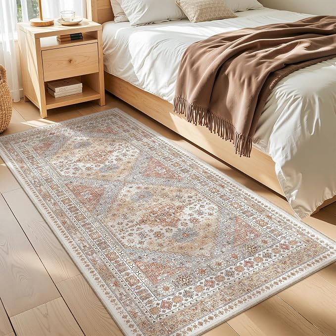 zesthome 3x6 Runner Rug Non Slip, Thin Entryway Washable Rug for Entryway, Runners for Hallways, Low Pile Vintage Abstract Soft Rugs for Living Room, Kitchen, Bedroom(Orange,3'x6')