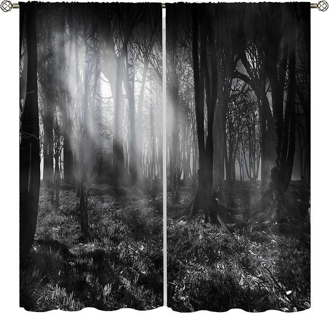 Dark Forest Blackout Curtains,Gothic Nature Misty Forest Trees Landscape Windows Treatments Rod Pocket Drapes for Living Room Bedroom Kitchen 52x84in