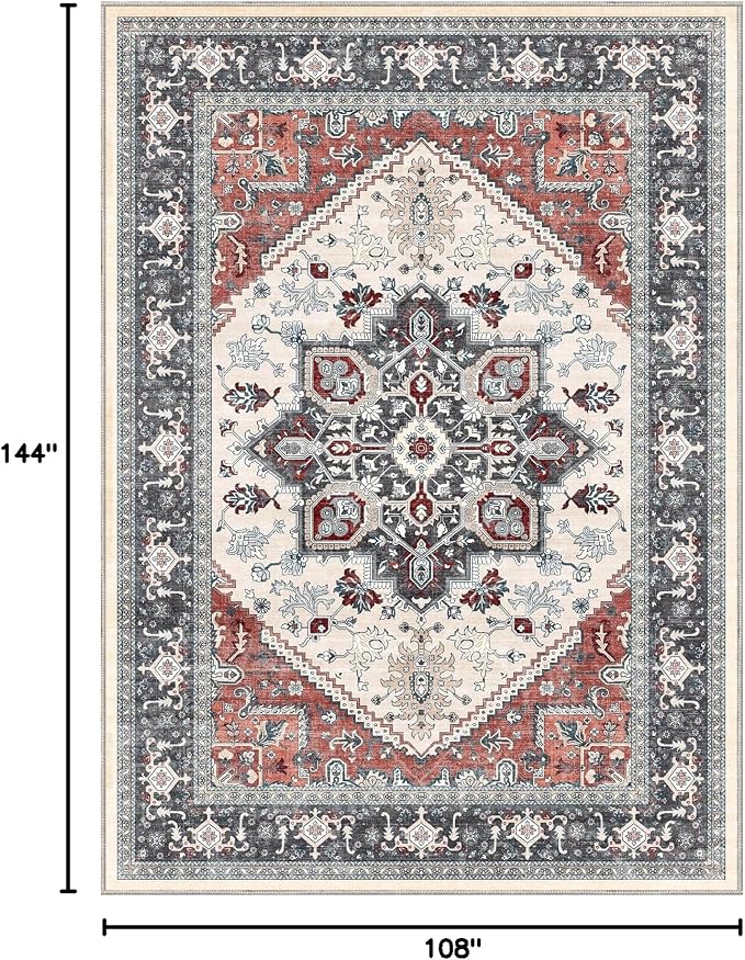 OPPODREAM Soft Area Rugs 9x12 Living Room, Washable Rugs 9x12 with Non Slip Backing, Faux Cashmere Low-Pile 9 x 12 Carpet, Black & Red