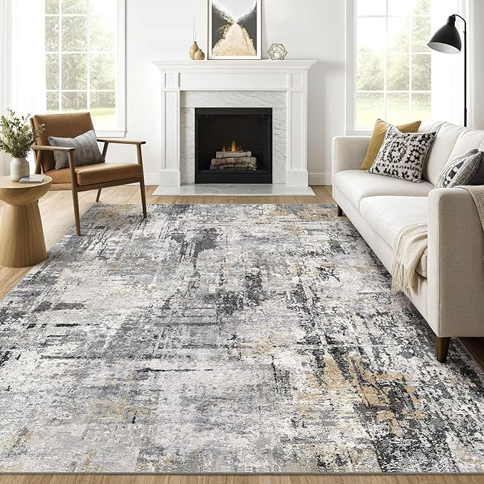 8x10 Area Rugs Living Room: Washable Large Abstract Soft Stain Resistant Indoor Floor Rugs Non-Slip Accent Carpet for Bedroom Nursery Playroom Office Dining Room Home House- Gray Beige