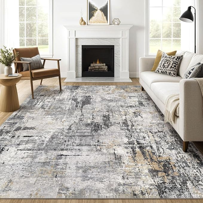 10x12 Area Rug Living Room: Washable Large Abstract Soft Stain Resistant Indoor Floor Rugs Non-Slip Accent Carpet for Bedroom Nursery Playroom Office Dining Room Home House- Gray Beige
