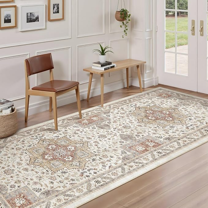 Vintage Hallway Runner Rug 3x10: Large Soft Washable Entryway for Kitchen Laundry Room Non-Slip Backing Runner for Entrance Living Room Bedroom Bathroom - Orange