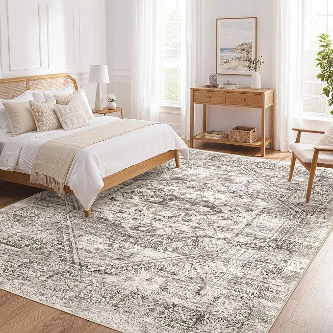 Vintage Living Room Area Rug 5x7 - Large Soft Washable Oriental Traditional Distressed Farmhouse Rugs for Bedroom - Indoor Floor Accent Carpet for Home Office House Decor - Distressed Brown