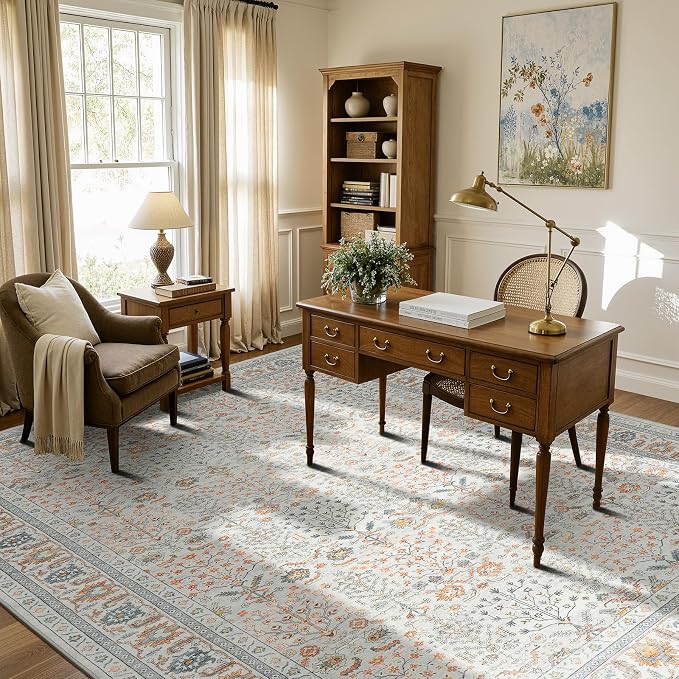 Lofus 9x12 Large Beige Area Rug for Living Room & Bedroom Washable Non-Slip | Soft Boho Vintage Area Rugs for Bedroom Dinning Room Home Office Indoor