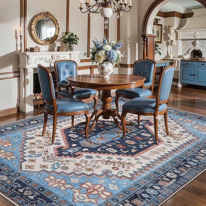 Ciicool Washable 5x7ft Rugs for Living Room Non-Slip Indoor Area Rug Large Low-Pile Mat Floor Carpet Vintage Rug for Bedroom Dinning Foyer Decor