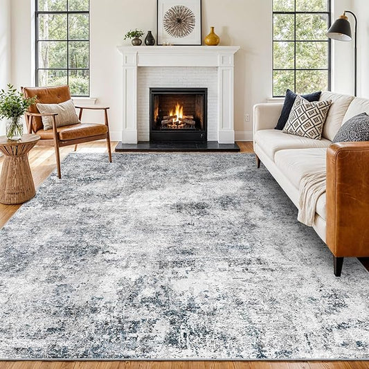 10x12 Area Rug for Living Room - Washable Modern Abstract Soft Thin Large Rugs Indoor Non Shedding Floor Non Slip Carpet for Nursery Bedroom Under Dining Table Home Office Decor - (Blue Gray,10x12)