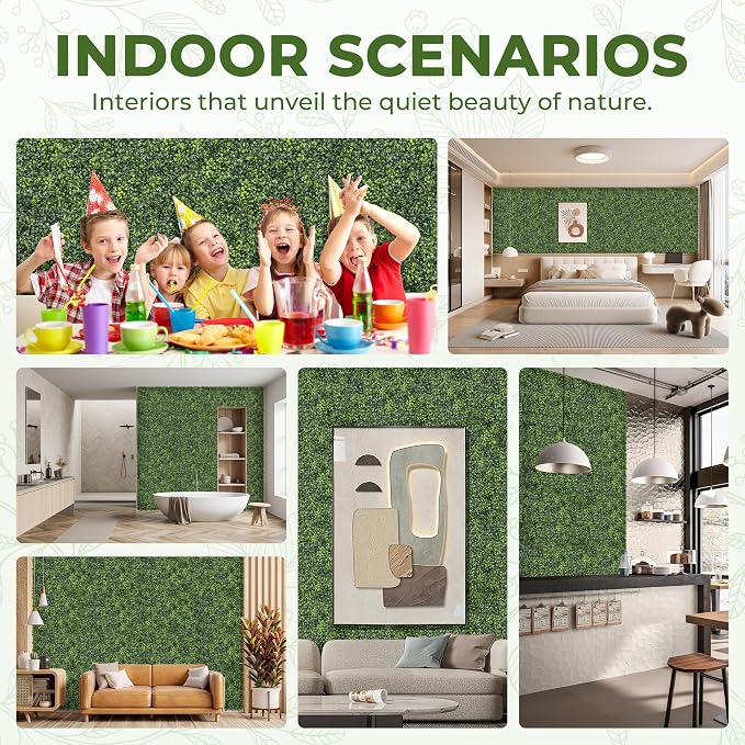 Artificial 20"x20" (12 Pieces) Boxwood Grass Wall Panels Screen | UV-Anti Faux Green Leaf Privacy Fence, Garden/Backyard/Patio/Balcony/Party Greenery Hedge Backdrop, Indoor Outdoor Decor
