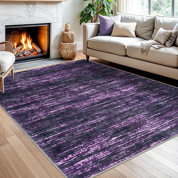 SIILOOM 5x7 Modern Abstract Area Rug for Bedroom, Purple White Large Super Soft Washable Rug with Non-Slip, Non-Shedding Rugs for Living Room, Indoor Door Mat for Home Décor