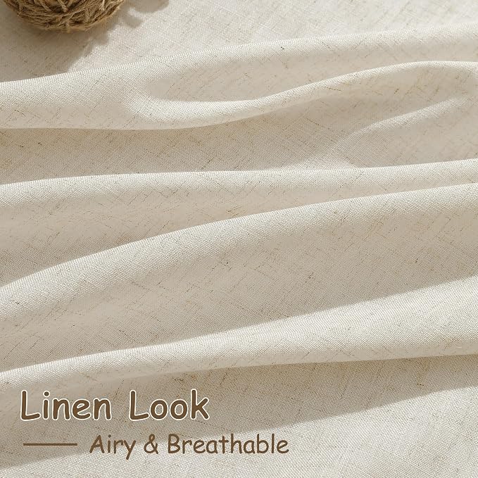 Nanspring Living Room Curtains 72 Inch Length Linen Birch Beige Luxury Light Filtering Semi Sheer Curtain Back Tab Modern Farmhouse Decor Elegant Coastal Drapes for Bedroom Office 52x72, 2 Panels