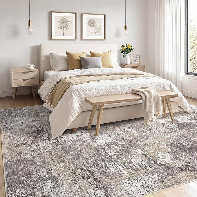 Area Rugs 8x10 Living Room: Washable Large Abstract Modern Neutral Soft Rug Stain Resistant Non-Slip Backing Carpet for Bedroom Dining Room Indoor Nursery Dorm Home Office Decor - Light Brown