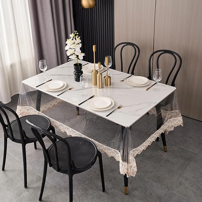 Pioggia Clear Vinyl Tablecloth Protector Waterproof/Oil-Proof PVC Table Cloth Transparent Sheet Table Cover (60'' x 108'' Rectangular)