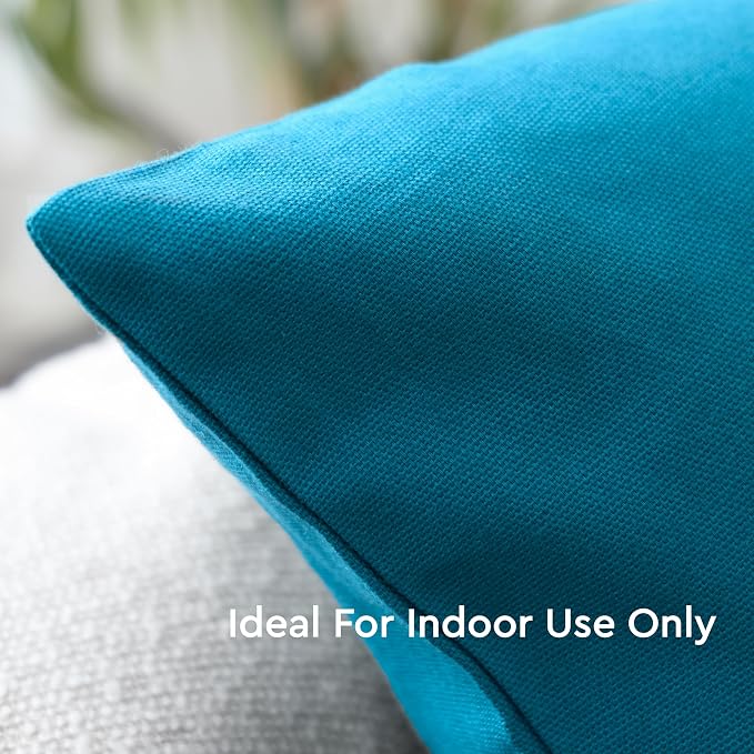 Encasa XO Throw Pillow Covers 20x20 in Set of 2 Azul Blue | No Inserts | Cotton Pillow Covers for Living Room, Bed, Sofa, Couch | Decorative Cushion Covers with Improved Zipper