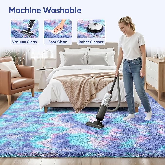 Rainbow Fluffy Rugs for Girls Bedroom: 9x12 Large Shag High Pile Area Rug Upgrade Non-Slip Plush Fuzzy Living Room Rug Shaggy Soft Indoor Floor Carpet Nursery Rugs for Kids Baby Toddler Home Decor