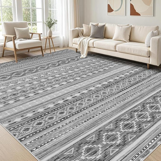 cotiled 5x8 Area Rugs Living Room Rug: Washable Boho Rugs with Non Slip Backing Large Soft Indoor Stain Resistant Carpet for Bedroom Farmhouse Dining Room Lightweight Home Decor Beige Grey