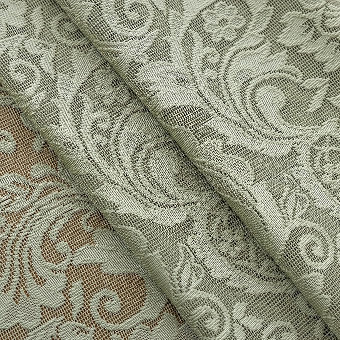ALIGOGO Sage Green Lace Curtains 45 Inch Length - Boho Floral Cafe Short Curtains for Small Windows, Vintage Privacy Scalloped Edges Spring Summer Home Decor, 52 x 45 Inch, Light Green