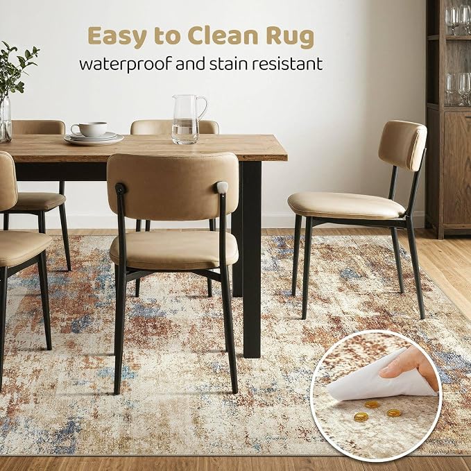 6x9 Area Rugs Washable Rug: Large Abstract Modern Soft Stain Resistant Indoor Floor Non-Slip Accent Carpet for Living Room Bedroom Nursery Playroom Dining Room Office Dorm Home House- Blue Orange