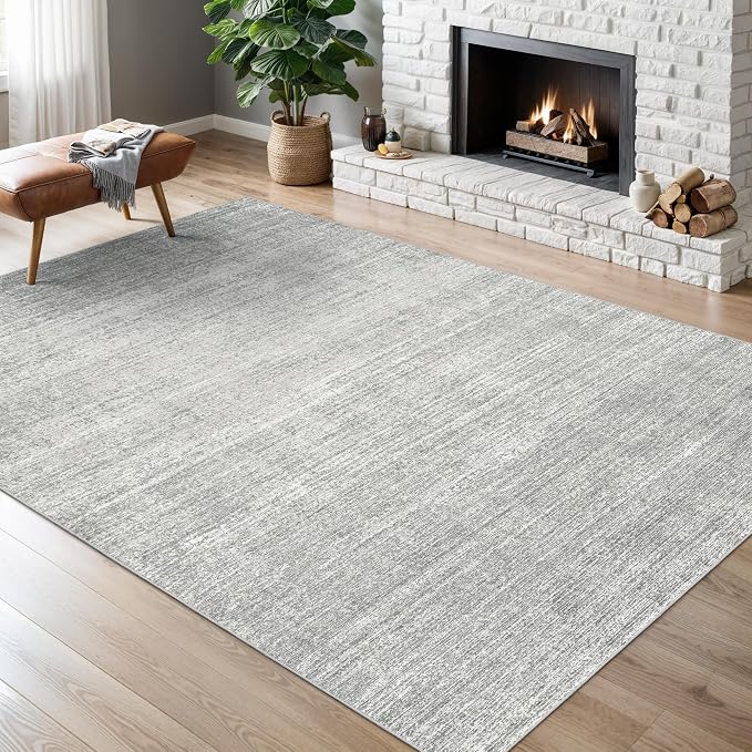 Valenrug Washable Rug 5x7 - Stain Resistant 5x7 Area Rugs for Living Room, Non Slip Backing Printed Rugs for Bedroom, Folable Machine Washable Area Rug (5'x7', Grey)