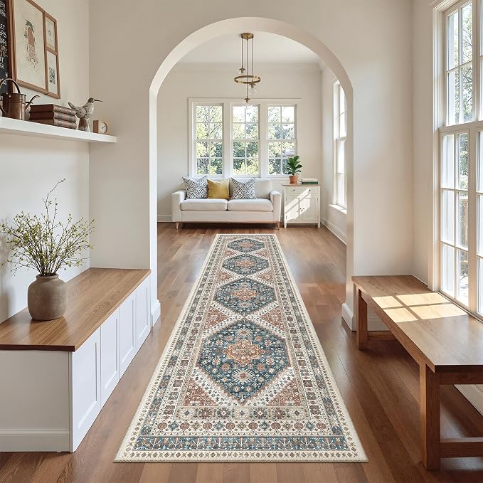 Madane Washable Runner Rugs 2x10 Long for Hallway Kitchen, Navy Blue | Non-Slip Low-Pile 10ft Rug Runners Soft, Stain-Resistant Floor Carpet Mat for Entrance, Living Dining Laundry Room, Stair