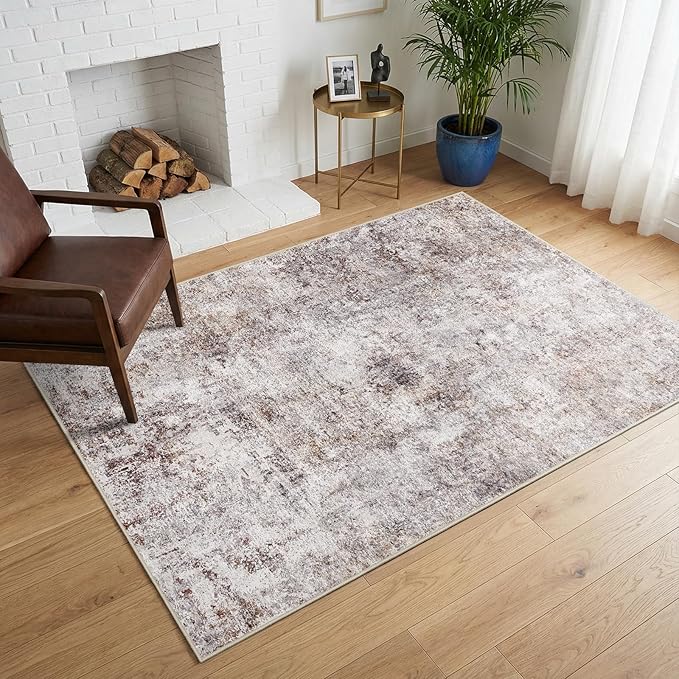 Pet Friendly Washable 4x6 Rug: Easy to Clean Durable Carpet for Homes With Pets or Elderly Anti Skid Backing for Hardwood or Tile Floors Ideal for High Traffic Living Room Dining Room (Brick Gray,4x6)