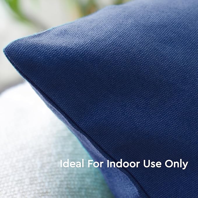 Encasa XO Throw Pillow Covers 16x16 in Set of 4 Cobalt Blue | No Inserts | Cotton Pillow Covers for Living Room, Bed, Sofa, Couch | Decorative Cushion Covers with Improved Zipper