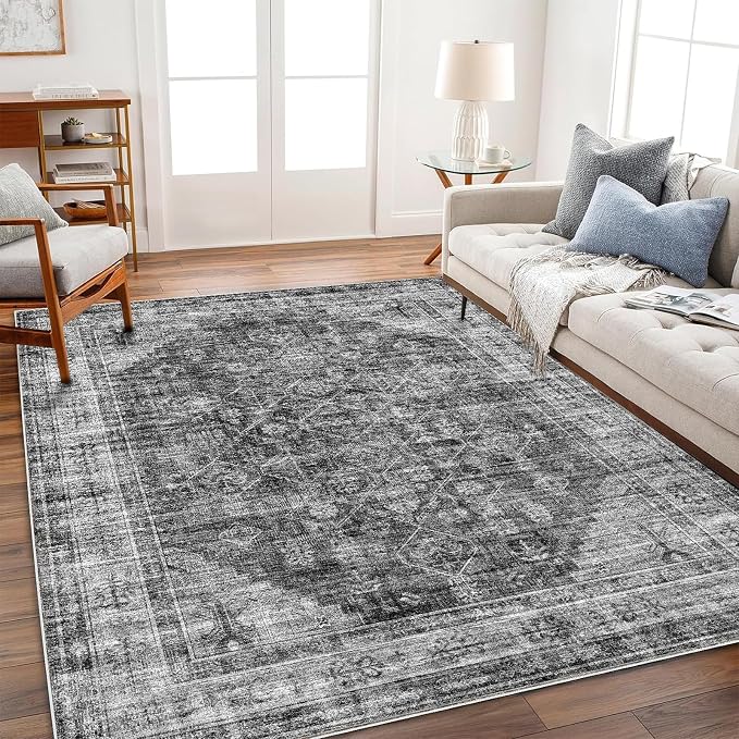 CHAMPLANT Area Rug 6'x9' Washable Vintage Traditional Floor Cover Thin Retro Kitchen Indoor Distressed Non Slip Carpet for Living Room Bedroom Dining Room