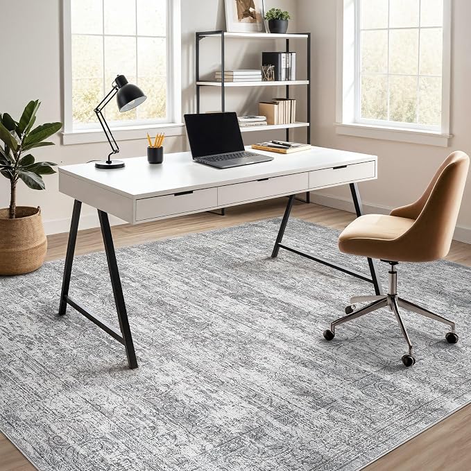 DMOYEST Area Rug Living Room Rugs - 6x9 Abstract Large Soft Indoor Washable Rug Neutral Modern Low Pile Carpet for Bedroom Dining Room Farmhouse Home Office - Vintage Grey