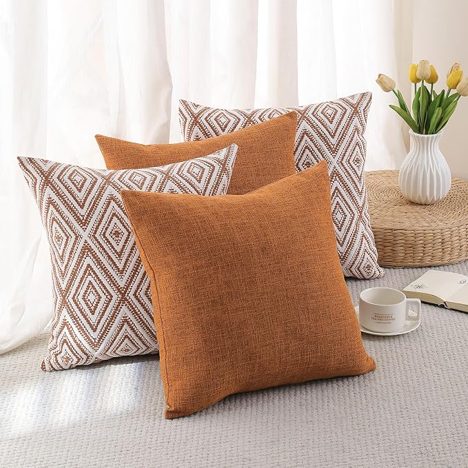 HPUK Throw Pillow Covers 20x20 Inch Set of 4, Linen Decorative Pillow Covers, Accent Cushion Covers for Couch Sofa Bed Bedroom Living Room Décor, Golden Brown