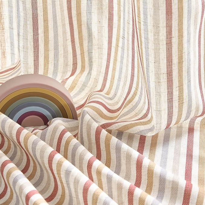 jinchan Linen Curtains 84 inch Red Stripe for Kids Room Grommet 2 Panels | Kids Curtains for Nursery Living Room Bedroom Baby Boys Room,Cute Colorful Ticking Stripe,Cottagecore Rustic,Light Filtering