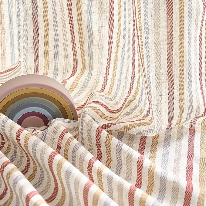 jinchan Linen Curtains 96 inch Red Stripe for Kids Room Grommet 2 Panels | Kids Curtains for Nursery Living Room Bedroom Baby Boys Room,Cute Colorful Ticking Stripe,Cottagecore Rustic,Light Filtering