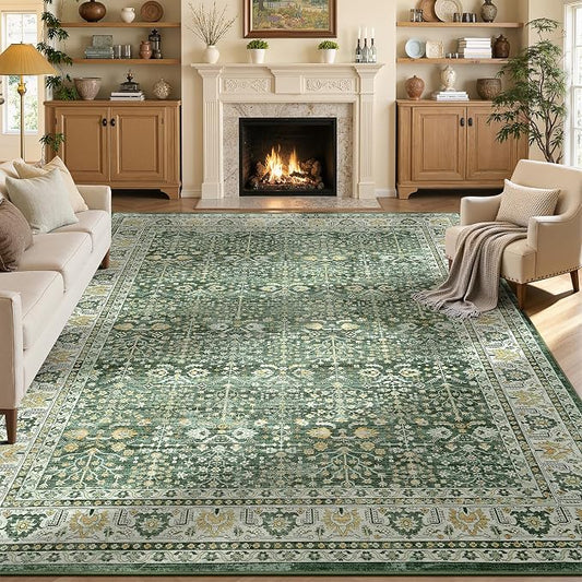 Lofus 8x10 Large Area Rug for Living Room & Bedroom Washable Non-Slip | Soft Sage Green Boho Vintage Area Rugs for Dinning Room Home Office Indoor