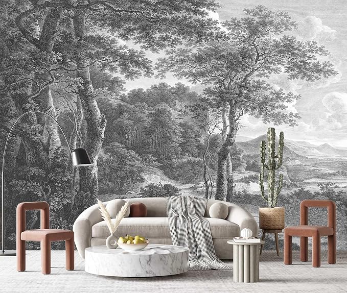YQWDMX - Vintage Forest Peel and Stick Wallpaper Grey Jungle Mural for Bedroom ZY01 S