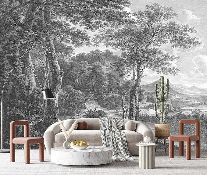 YQWDMX - Vintage Forest Peel and Stick Wallpaper Grey Jungle Mural for Bedroom ZY01 M