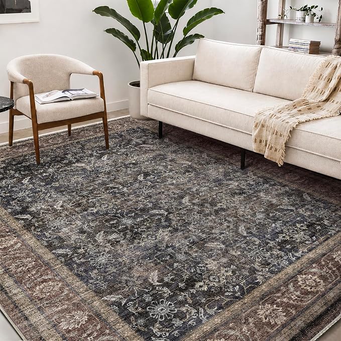 CHAMPLANT Washable Area Rug 8'x10' Retro Boho Design Non-Shedding Non-Slip Easy Care Ideal for High Traffic Areas in Living Room Bedroom Office Coffee Table Kitchen Large Carpet
