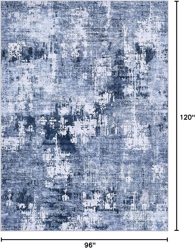 DMOYEST Area Rug Living Room Rugs - 8x10 Washable Large Soft Indoor Neutral Modern Abstract Low Pile Rug Carpet for Bedroom Dining Room Farmhouse Home Office - Navy Blue